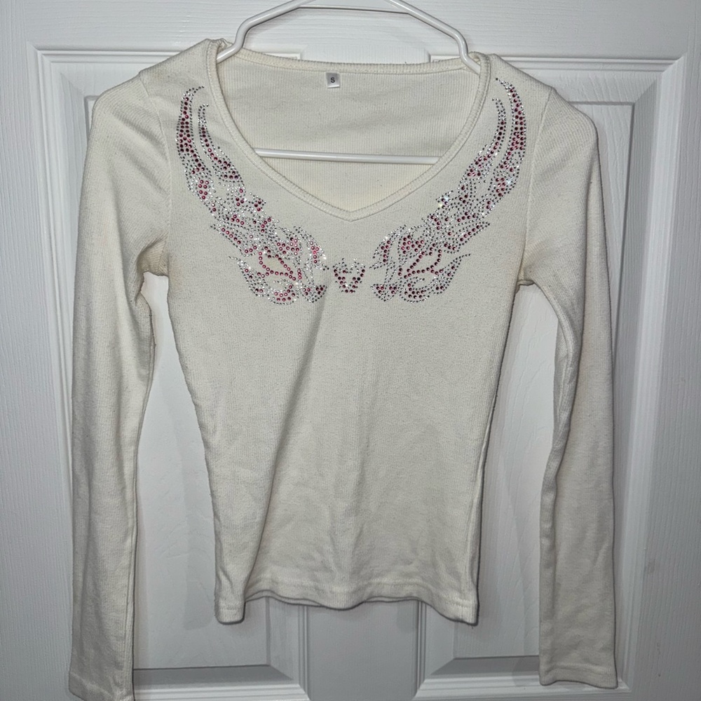 Small Rhinestone Wings Cream Top